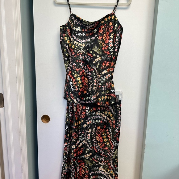 ATM Anthony Thomas Melillo Black Silky Sarin Floral Camisole Skirt Matching Set - Picture 1 of 10